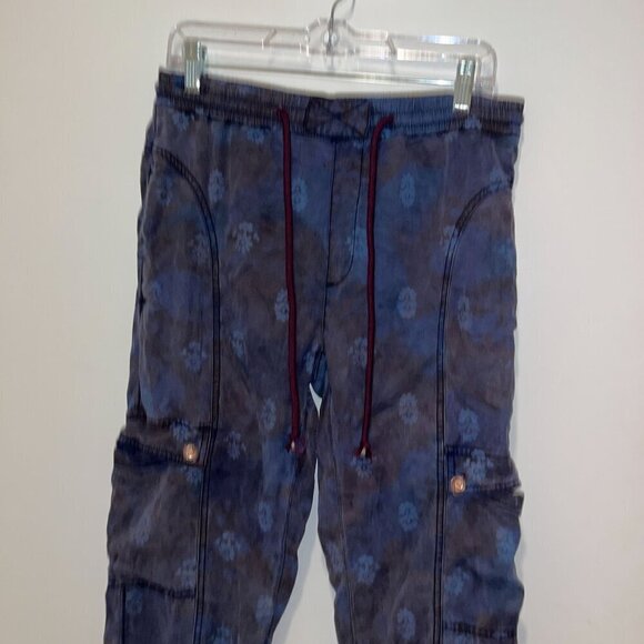 Anthropologie S Blue Cargo Jogger Pants Sz Small Floral Print Drawstring Waist W - Picture 2 of 10